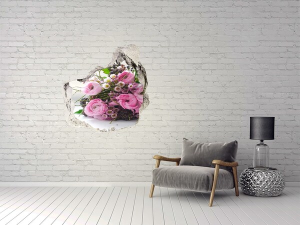 Vinilo adhesivo efecto agujero 3d para casa Ramo de flores de agujero en la pared