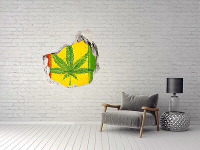 Pegatina pared rota trampantojo decorativo Hoja de cannabis verde sobre un fondo amarillo-rojo-verde