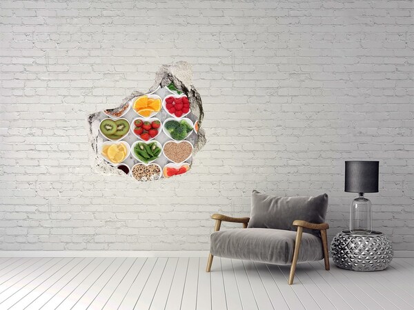 Vinilo decorativo boquete pared irregular Corazones sanos llenos de frutas y verduras