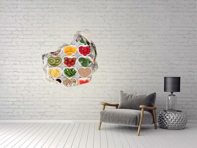 Vinilo decorativo boquete pared irregular Corazones sanos llenos de frutas y verduras