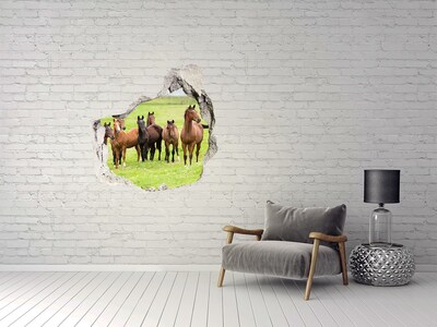Pegatina efecto 3d pared rota decorativa Una manada de caballos en el pasto