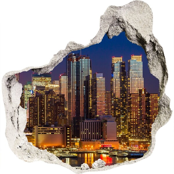 Pegatina efecto 3d pared rota decorativa Panorama nocturno de la ciudad