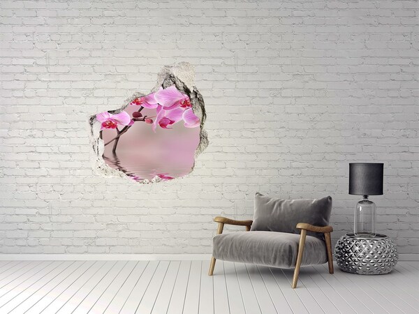 Vinilo adhesivo efecto agujero 3d para casa Orquídea en una pared rota