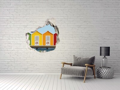 Vinilo decorativo boquete pared irregular Casas coloridas junto al agua