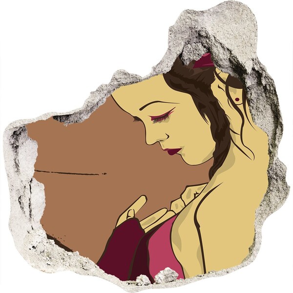 Vinilo decorativo boquete pared irregular Mujer en un fragmento de pared
