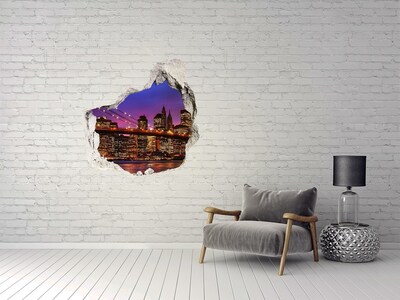 Vinilo decorativo boquete pared irregular El horizonte de Nueva York por la noche