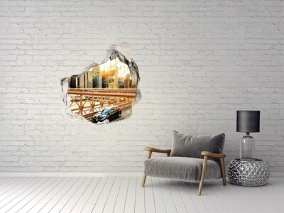 Pegatina efecto 3d pared rota decorativa Puente de Brooklyn al atardecer