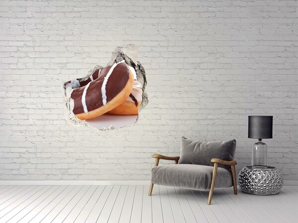 Pegatina efecto 3d pared rota decorativa Donas de chocolate en Hole in the Wall