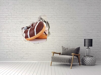 Pegatina efecto 3d pared rota decorativa Donas de chocolate en Hole in the Wall