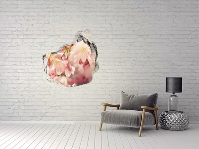 Vinilo decorativo boquete pared irregular Un sueño floral en hormigón