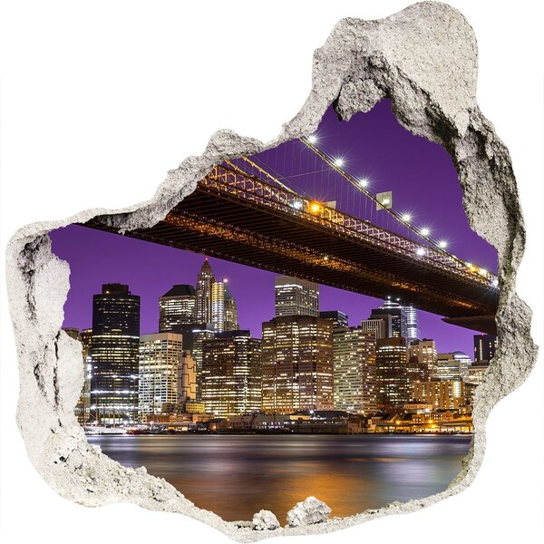 Vinilo adhesivo efecto agujero 3d para casa Puente de Brooklyn de noche