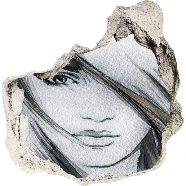 Pegatina efecto 3d pared rota decorativa Retrato en una pared en ruinas