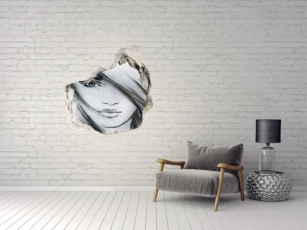 Pegatina efecto 3d pared rota decorativa Retrato en una pared en ruinas