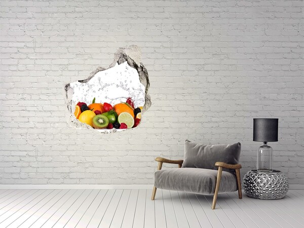 Pegatina efecto 3d pared rota decorativa Fruta fresca en una explosión de agua.