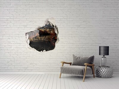 Vinilo adhesivo efecto agujero 3d para casa Tanque en las ruinas de la ciudad