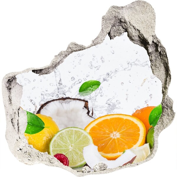 Vinilo adhesivo efecto agujero 3d para casa El paraíso de las frutas detrás del muro