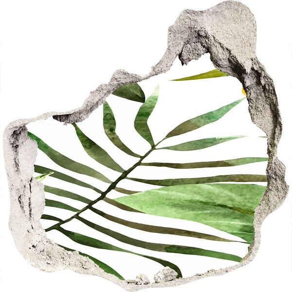 Vinilo decorativo boquete pared irregular Palmera verde a través de un agujero en la pared.