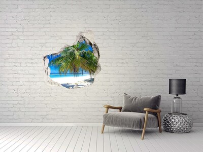 Pegatina efecto 3d pared rota decorativa Playa tropical con palmeras