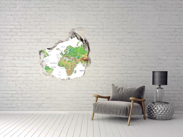 Vinilo decorativo boquete pared irregular Mapa del mundo a través de un agujero en la pared