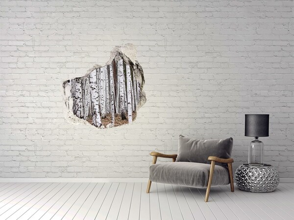 Pegatina efecto 3d pared rota decorativa Oasis forestal de abedules blancos