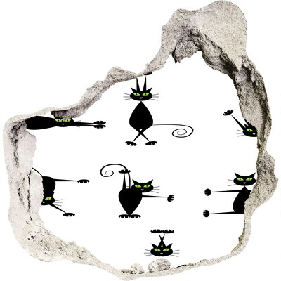 Vinilo decorativo boquete pared irregular Gatos negros sobre fondo blanco