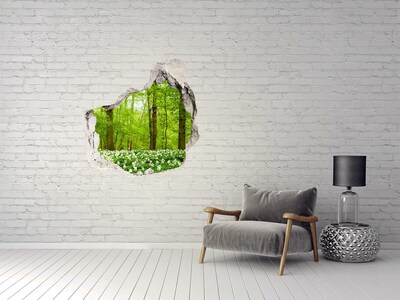 Vinilo decorativo boquete pared irregular Un bosque verde con flores florecientes