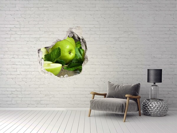 Vinilo decorativo boquete pared irregular Manzanas verdes en el jardín