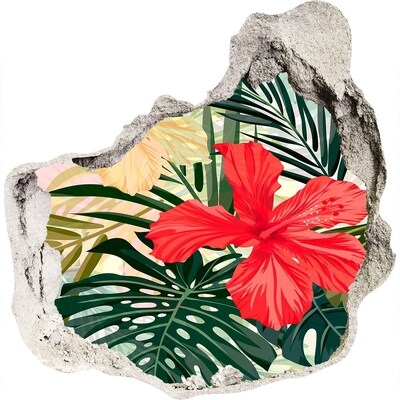 Pegatina efecto 3d pared rota decorativa Jardín tropical de hibiscos