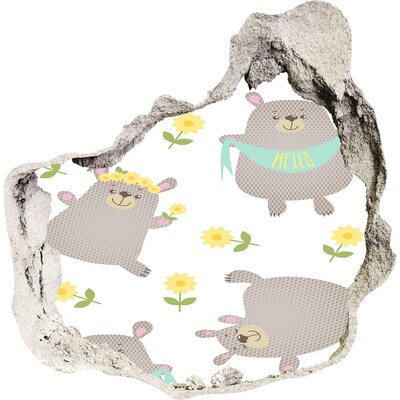 Vinilo decorativo boquete pared irregular Ositos de peluche sonrientes en un entorno floral