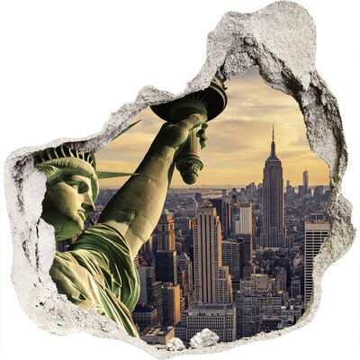 Vinilo decorativo boquete pared irregular Nueva York con vistas a la Estatua de la Libertad