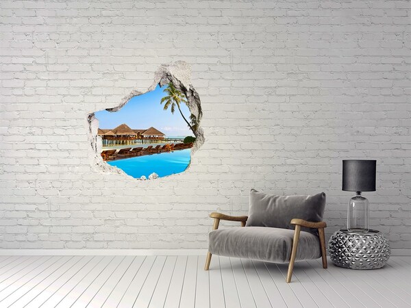 Vinilo adhesivo efecto agujero 3d para casa Paraíso tropical junto a la piscina