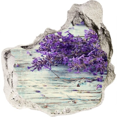Pegatina pared rota trampantojo decorativo Flores de lavanda sobre un fondo de madera.