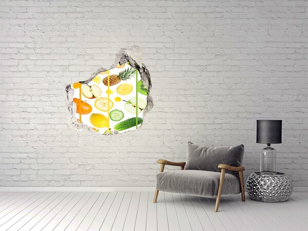 Pegatina efecto 3d pared rota decorativa Fruta fresca en hormigón