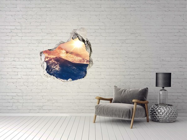 Vinilo decorativo boquete pared irregular Paisaje de montaña al amanecer
