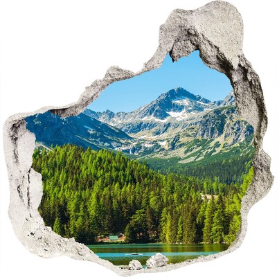 Pegatina efecto 3d pared rota decorativa Paisaje de montaña con un lago