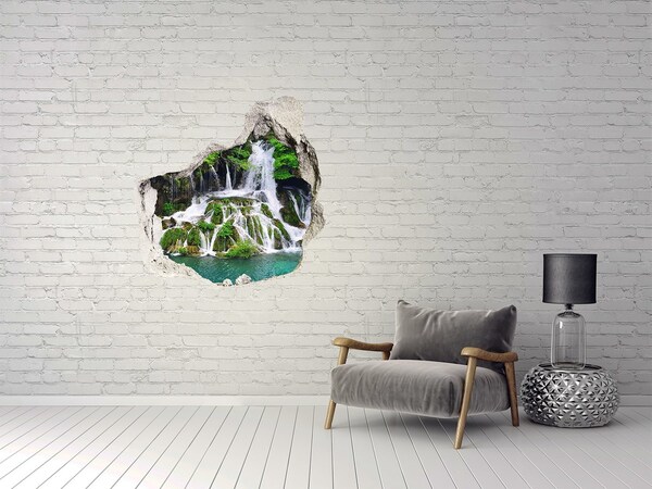 Vinilo adhesivo efecto agujero 3d para casa Una cascada en un entorno verde.