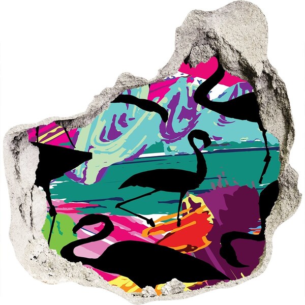 Vinilo decorativo boquete pared irregular Flamencos en una playa tropical