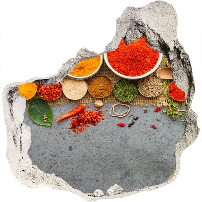 Vinilo decorativo boquete pared irregular Una cocina llena de especias