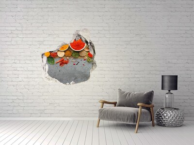 Vinilo decorativo boquete pared irregular Una cocina llena de especias