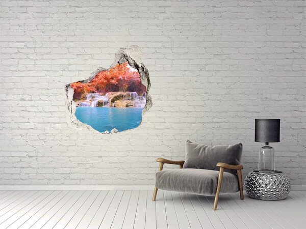 Pegatina efecto 3d pared rota decorativa Cascada entre árboles otoñales