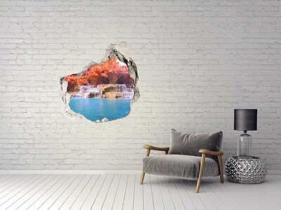 Pegatina efecto 3d pared rota decorativa Cascada entre árboles otoñales