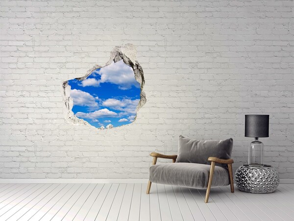 Vinilo decorativo boquete pared irregular Cielo azul con nubes
