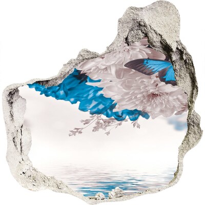 Vinilo adhesivo efecto agujero 3d para casa Paisaje floral con mariposas