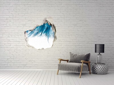 Pegatina pared rota trampantojo decorativo Plumas azules en hormigón