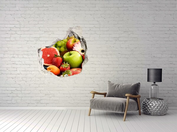 Vinilo adhesivo efecto agujero 3d para casa Fruta fresca en un agujero en la pared