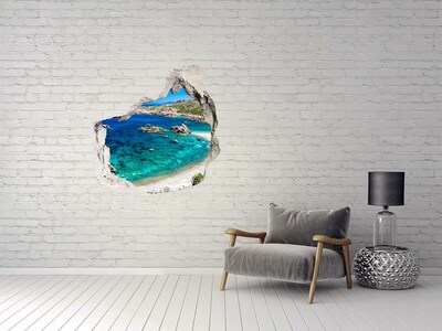 Vinilo decorativo boquete pared irregular Bahía del Caribe