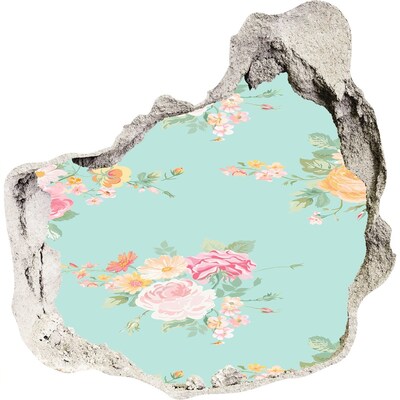 Pegatina efecto 3d pared rota decorativa Un paraíso de flores detrás del muro.