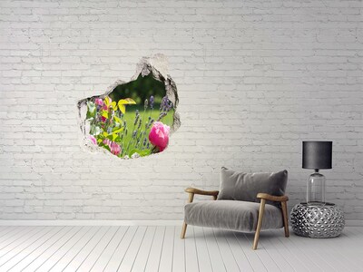 Vinilo adhesivo efecto agujero 3d para casa Un paraíso de flores detrás del muro.
