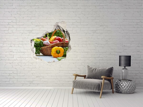 Vinilo adhesivo efecto agujero 3d para casa Una cesta llena de verduras frescas