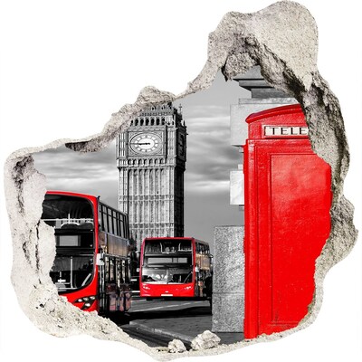 Vinilo adhesivo efecto agujero 3d para casa Horizonte de Londres con autobuses rojos